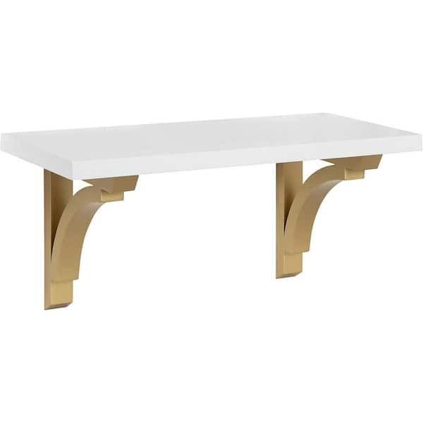Cubilan 18 in. W x 8 in. D White and Gold Decorative Wall Shelf, Decor and Space-Saving Storage