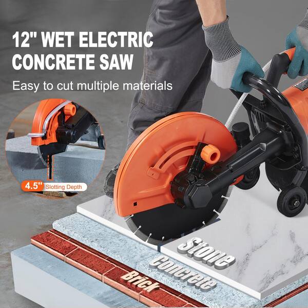 Electric Concrete Saw, 12 in. 1,800 Watt 15 Amp Motor Circular Saw Cutter with Max. 4.5 in. Adjustable Cutting Depth Wet