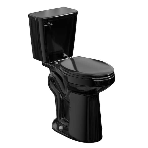 12 in. 2-Piece 1.28 GPF Single Flush Elongated Toilet in Black Seat Included