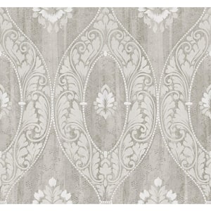Medallion Gray and Off-White Paper Strippable Wallpaper Roll (Covers 60.75 sq. ft.)
