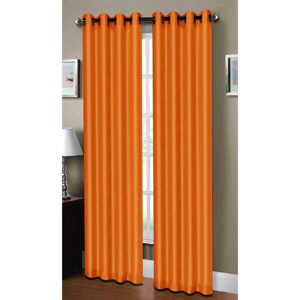 Window Elements Semi-Opaque Raphael Heathered Faux Linen 54 in. W x 84 in. L Grommet Extra Wide Curtain Panel in Orange
