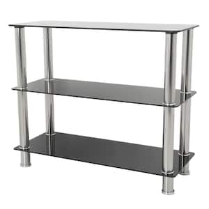 Wide 3-Tier Shelving Unit in Black Glass and Chrome