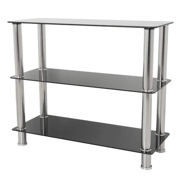 Avf Wide 3 Tier Shelving Unit In Black, Chrome And Glass Shelving Unit