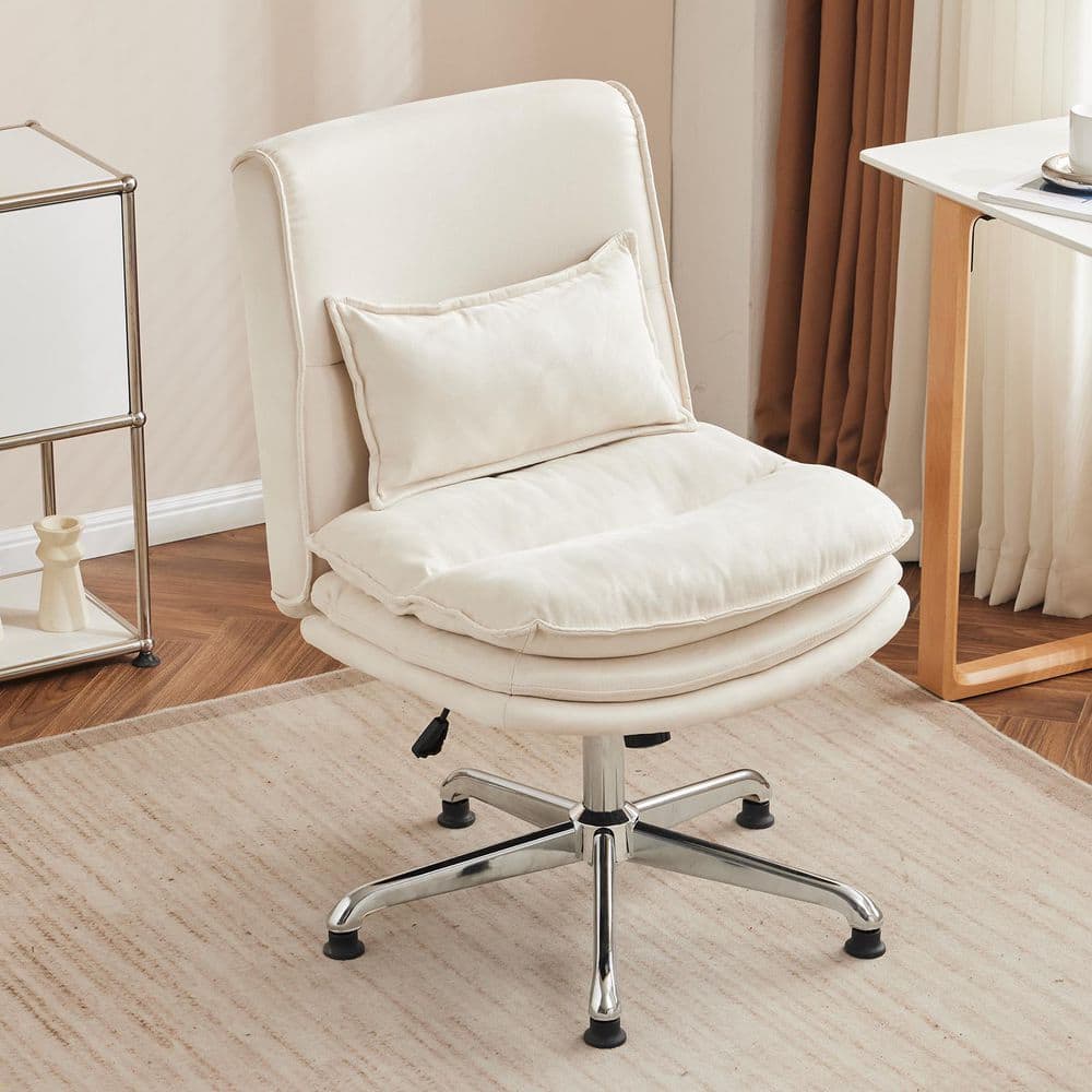 Polyester Fabric Swivel Task Chair in Beige with Armless