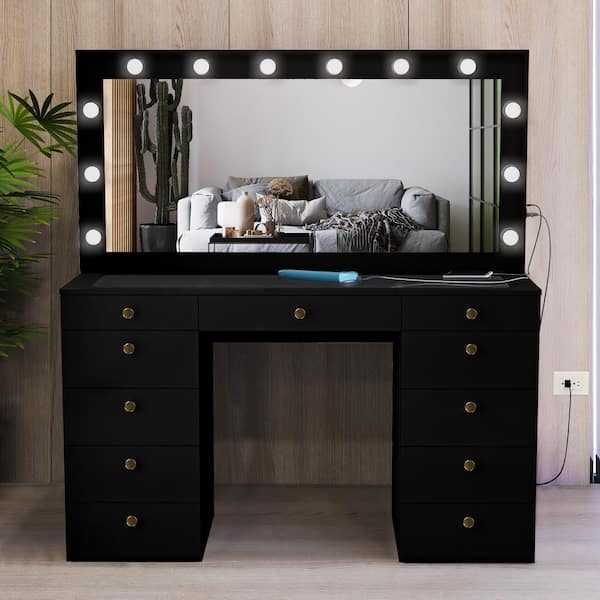 BOAHAUS Orla Black Finish, 11-Drawers 63 in. W Dresser with Mirror