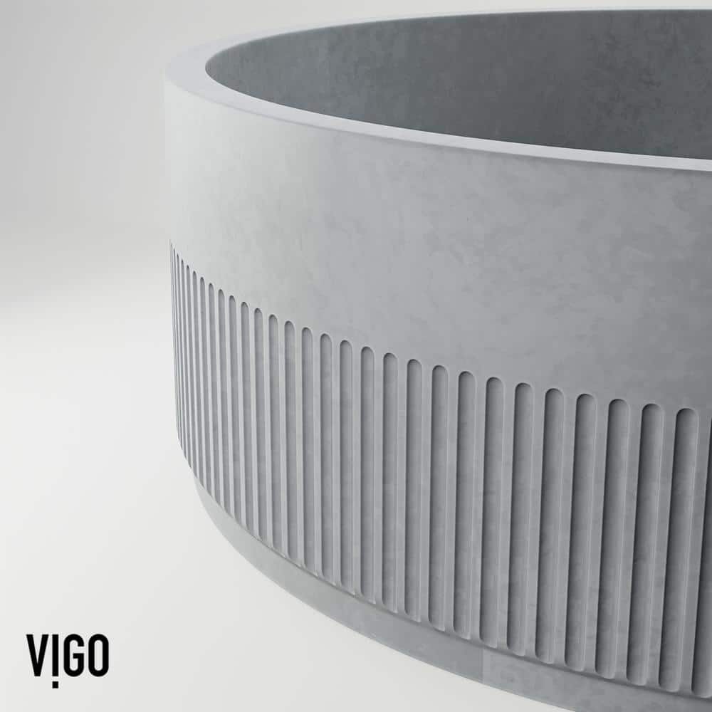 Gray Stone Round Above-Counter Fluted Vessel Sink