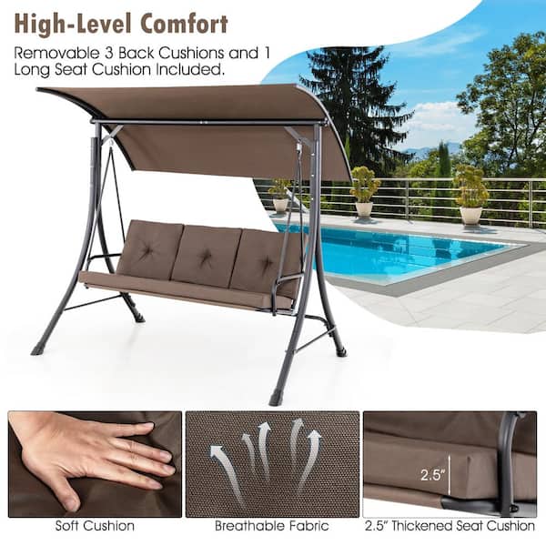 FORCLOVER 3-Seat Metal Porch Patio Swing with Adjustable