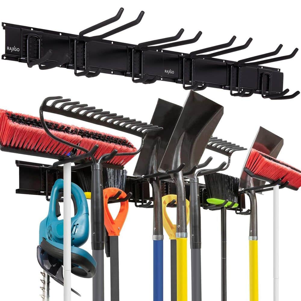 Black Metal Wall Mounted Garage Tool Storage Rack, 8 Piece