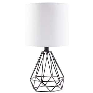 15 in. Black Table Lamp with Drum Shade and Open Cage Metal Base