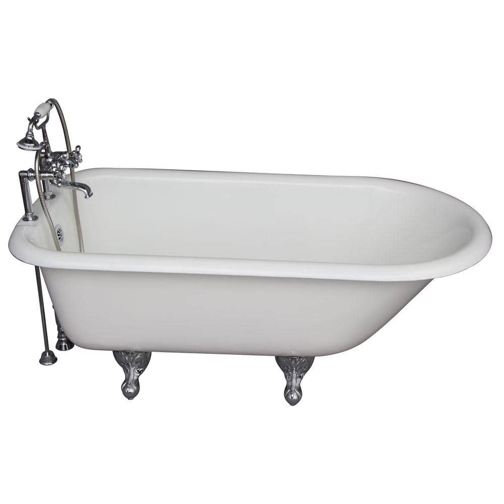 5 ft. Cast Iron Ball and Claw Feet Roll Top Tub in White with Polished Chro