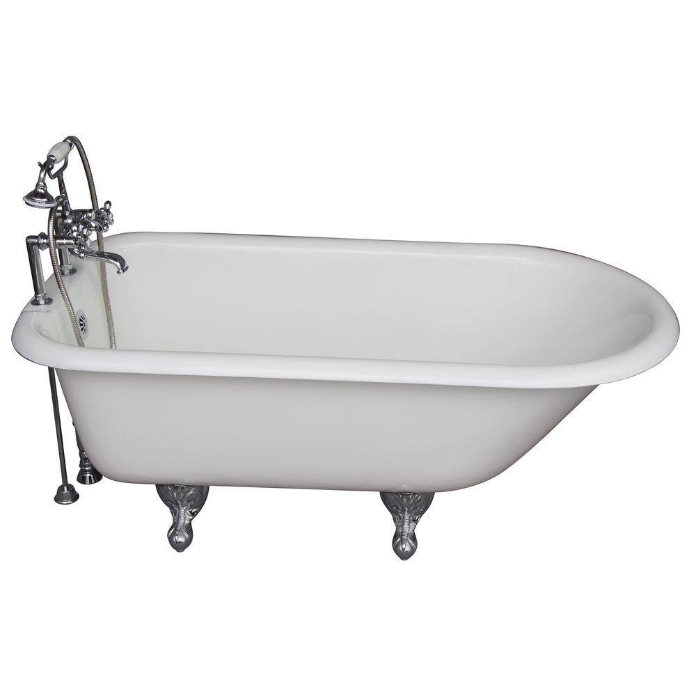 5.6 ft. Cast Iron Ball and Claw Feet Roll Top Tub in White with Polished Ch