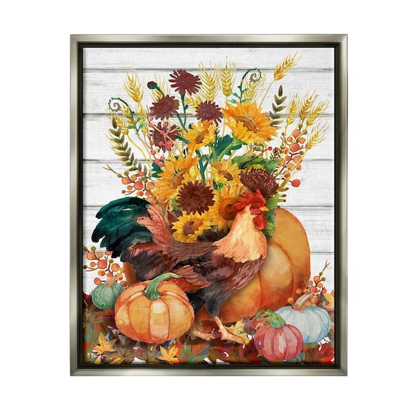 Stupell Industries Rustic Sunflowers and Hen by Paul Brent 1 Piece Floater Frame Graphic Print Animal Poster Art Print 21 in. x 17 in.