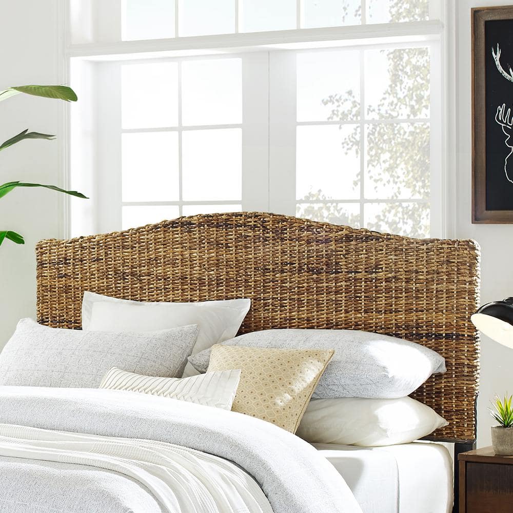 Serena King Natural Banana Leaf Rattan Headboard with Metal Frame