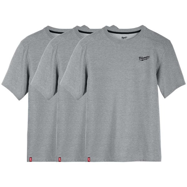 Men's Large Gray Cotton/Polyester Short-Sleeve Hybrid Work T-Shirt (3-Pack)