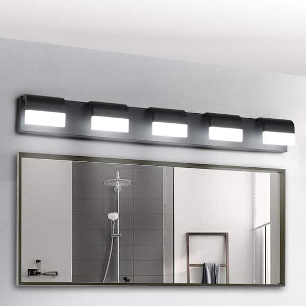 38.2 in. 5-Light LED Black Vanity Lights, Acrylic Bathroom Vanity Lights Over Mirror