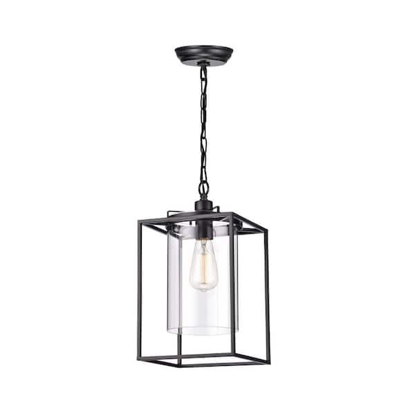 Yrsa 60-Watt 1-Light Brownish Black Single Square Pendant Light with Clear Glass Shade, No Bulbs Included