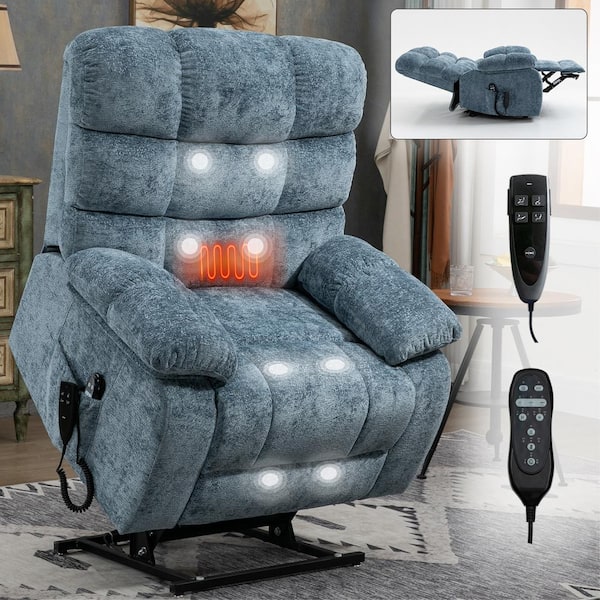 aisword Blue Dual Motor Chenille Lift Recliner Heat Massage Infinite Position with Power-Remote, Medium-firm and Heavy duty