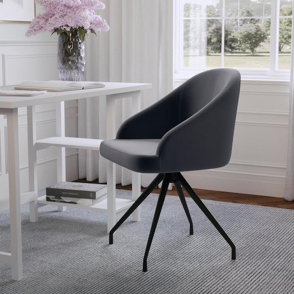 MARTHA STEWART Sora Fabric Upholstered Stationary Office Chair in Gray Velvet/Oil Rubbed Bronze with Arms