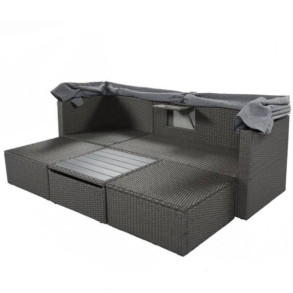 GO  79.9 Outdoor Sunbed w/ Adjustable Canopy, Gray Wicker