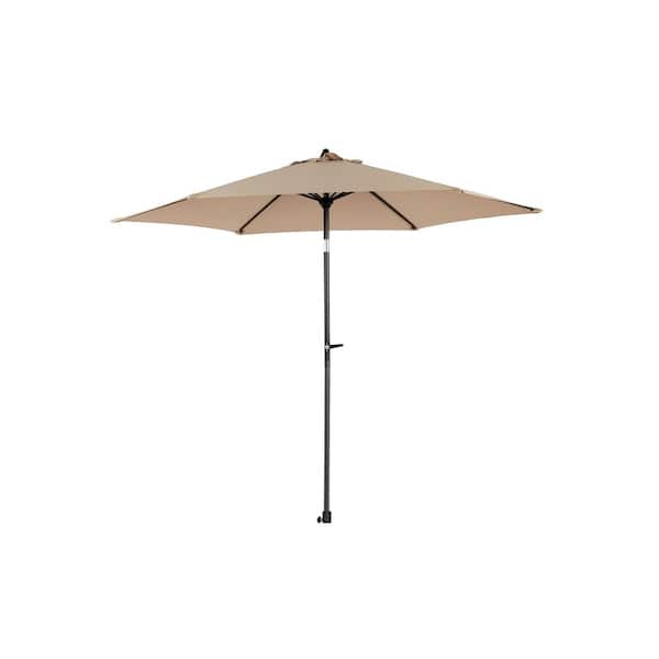 Unbranded 9 ft. Steel Market Patio Umbrella in Khaki with Push Button Tilt and Crank, 6 Sturdy Ribs for Deck, Backyard, Poolside
