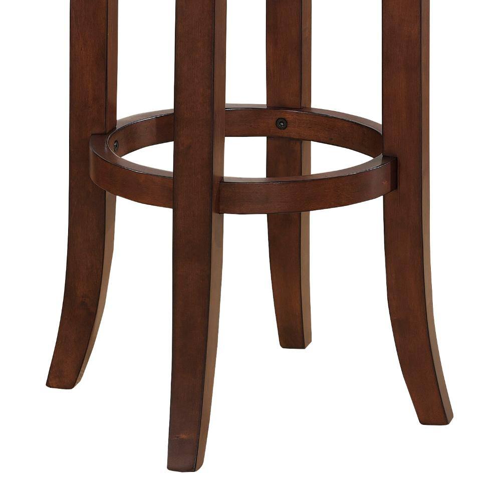 Cherry Finish Backless Swivel Counter Stool with Brown Leather Cushion