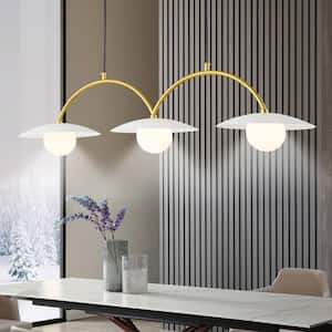 3-LIght White and Gold Modern/Contemporary Linear Kitchen Island Hanging Pendant Lighting