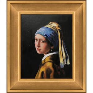 Girl with a Pearl Earring by Johannes Vermeer Muted Gold Glow Framed People Painting Art Print 24 in. x 14 in.