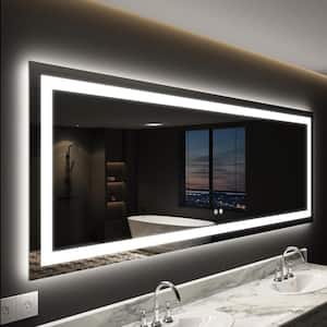 55 in. W x 36 in. H Large Rectangular Frameless Front and Backlit Dimmable Bathroom Vanity Mirror in Shatterproof Glass