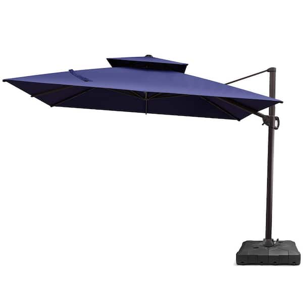 Double Top 10.5 ft. Square Outdoor 360° Rotation Cantilever Patio Umbrella in Navy with 260 lbs. Umbrella Base