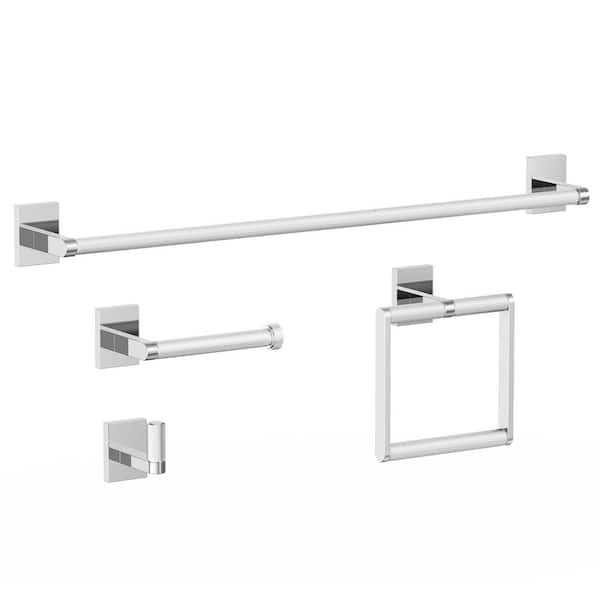 HOMLUX 4-Piece Bath Hardware Set with Towel Ring Toilet Paper Holder Robe Hook and 24 in. Towel Bar in Chrome