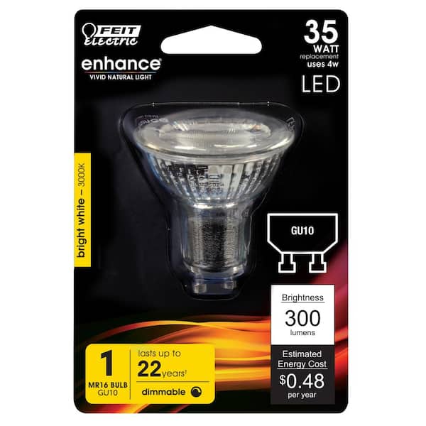 Feit Electric 35-Watt Equivalent MR11 GU10 Dimmable CEC Title 24 Compliant LED 90+ CRI Flood Light Bulb Bright White (3-Pack) Feit Electric 35-Watt Equivalent MR11 GU10 Dimmable CEC Title 24 Compliant LED 90+ CRI Flood Light Bulb Bright White (3-Pack)