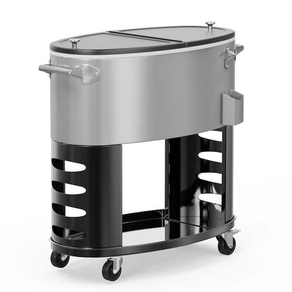 70 qt. Silver Oval Freezer Patio Cooler Cart