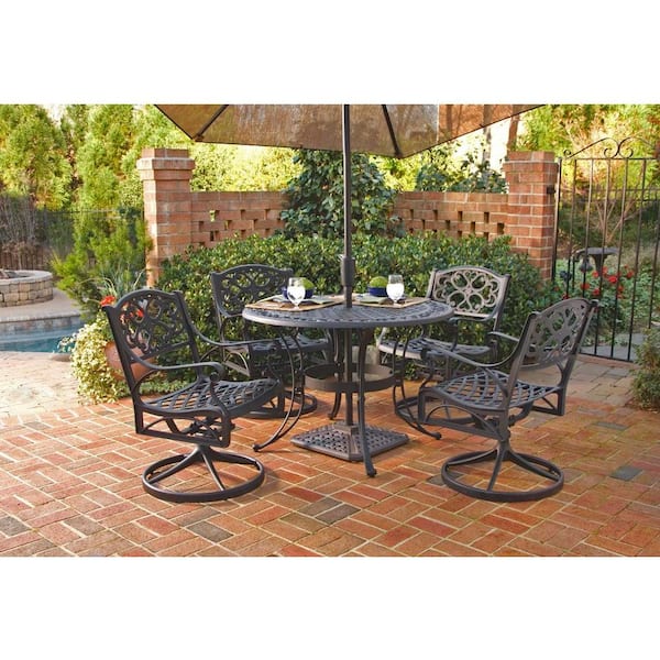 Home Styles Biscayne 42 in. Black 5-Piece Round Swivel Patio Dining Set
