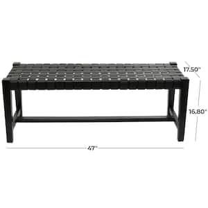 Black Handmade Woven Seat Bench 17 in. X 47 in. X 18 in.