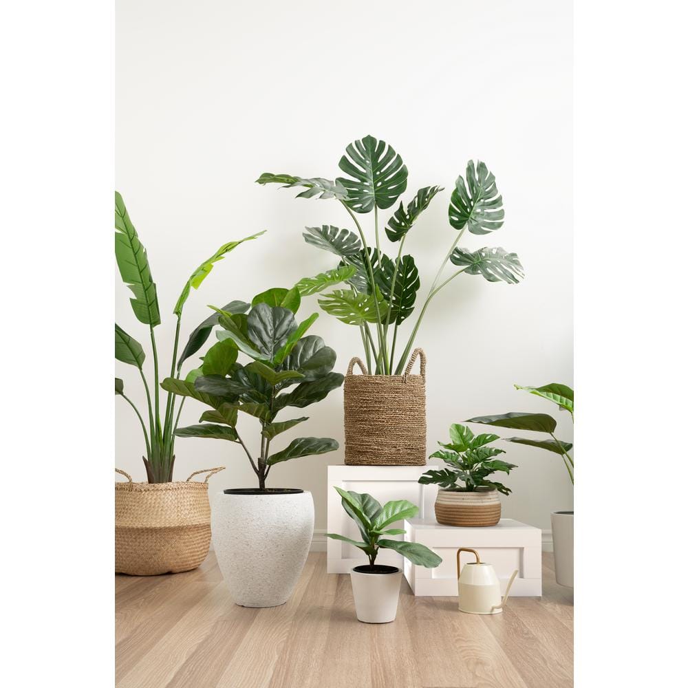 59-Inch Green Artificial Monstera Floor Plant with Black Plastic Pot