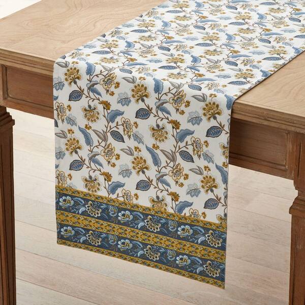 Company Cotton Flora 16 in. W x 90 in. L Blue Floral Cotton Table Runner