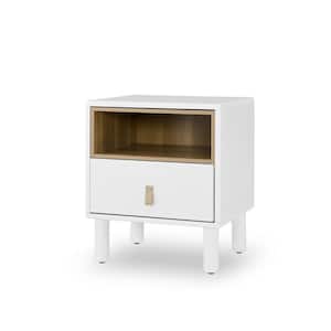 18.90 in. W White Rectangle MDF Modern Nordic Style Single Drawer Compact Bedside Table with Drawer, Side Table