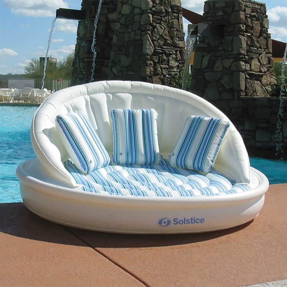 Solstice White and Blue Inflatable Three-Seat Pool Sofa