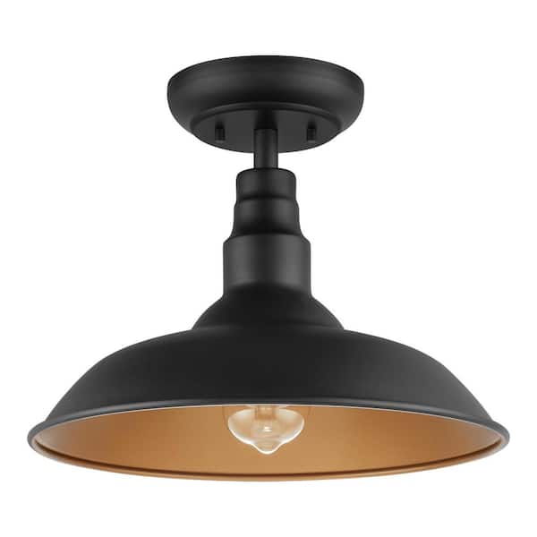 Home Decorators Collection Bell Ridge 14 in. 1-Light Black Semi-Flush Mount