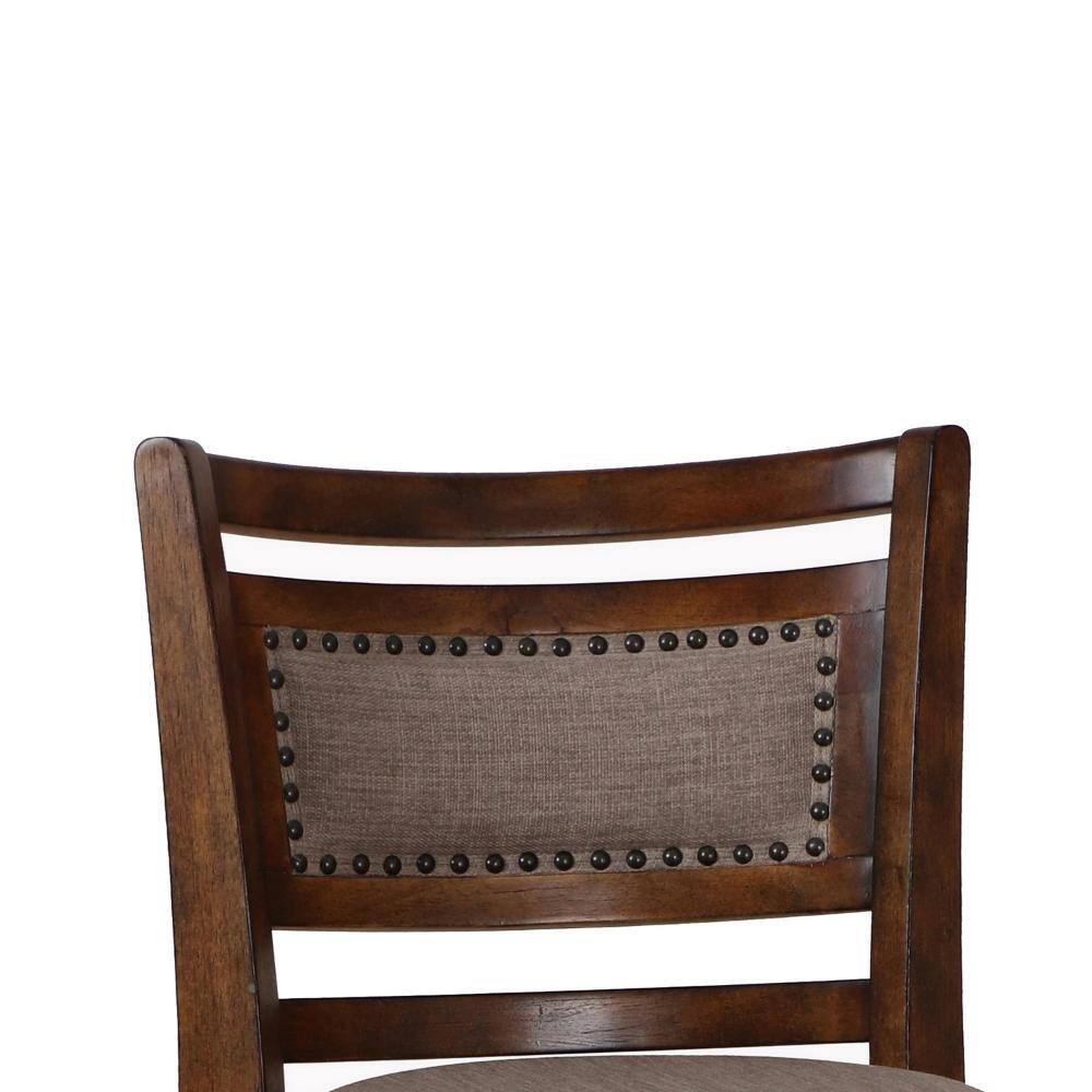 Curved Swivel Solid Wood Counter Stool with Beige Fabric Cushion