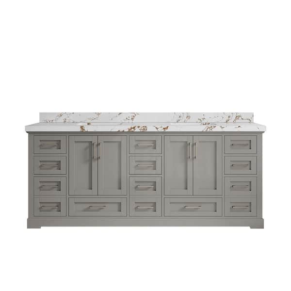 Willow Collections Boston 84 in. Double Sink Freestanding Elephant Gray Bath Vanity with Viola Brown Qt. Top Unassembled