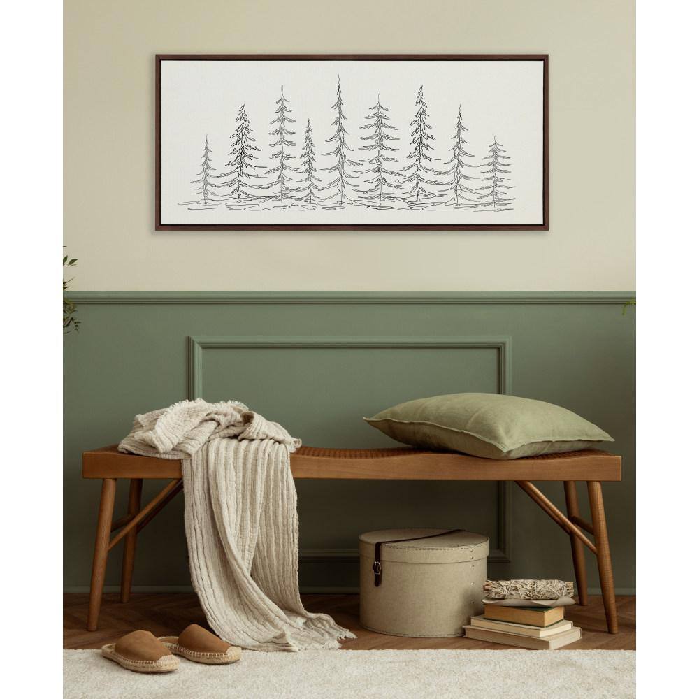 Minimalist Black and White Evergreen Trees Sketch Framed Canvas Art