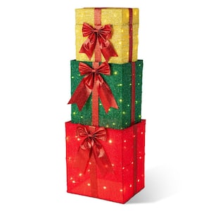 40 in. H Christmas Animated  Stacked Giftbox with 120 Warm White LED Lights