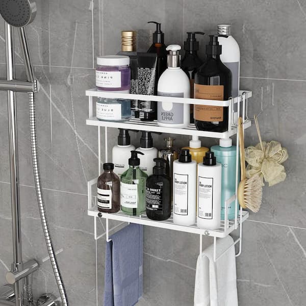 11.8 in. W x 6.1 in. D x 14 in. H Shower Caddy in White Bathroom Shelf 2 Layer Wall Mounted Storage Organizer