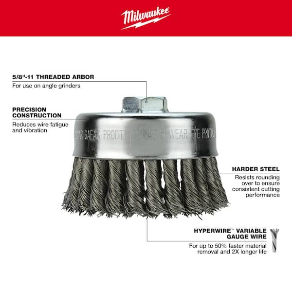 Milwaukee 3 in. Carbon Steel Knot Wire Cup Brush 48-52-5040 - The Home Depot