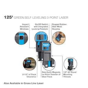 125 ft. Green 3-Point Laser Level with 24 in. to 40 in. True Blue Extendable Box Level (2-Piece)