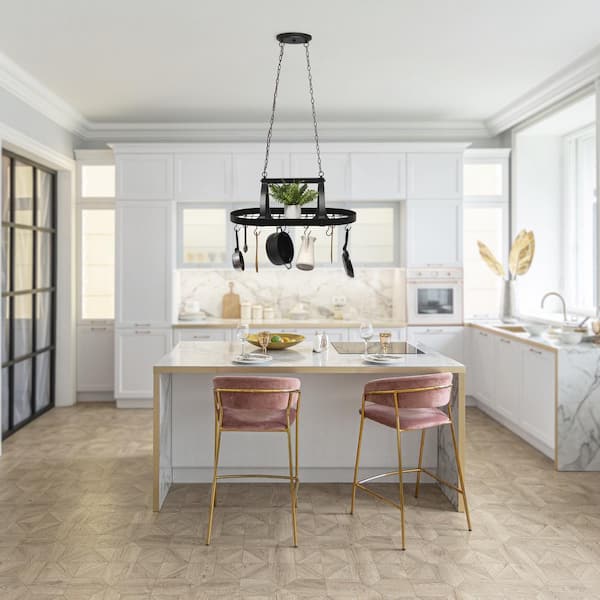 35.5 in. Industrial Hanging Pot Rack Ceiling Light with Oval Frame and Adjustable Hooks, for Kitchen, Oil Rubbed Bronze
