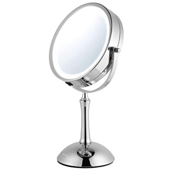 OVENTE 1.3 in. x 14 in. Lighted Tabletop Makeup Mirror in Polished Chrome