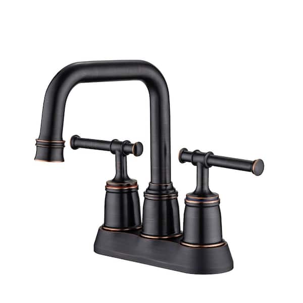 Staykiwi 4 in. Centerset Double Handle Mid Arc Bathroom Faucet with Drain Kit Included in Oil Rubbed Bronze