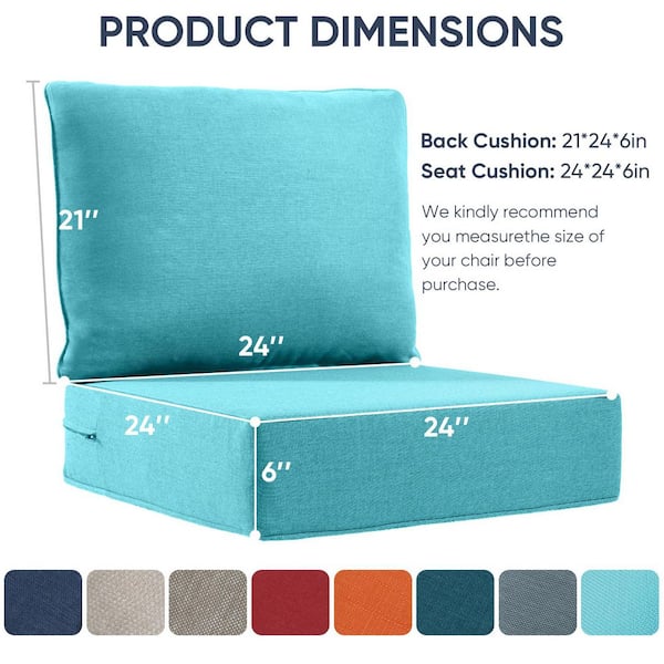 24 in., x 24 in., x 6 in., 2-Piece Repacement Deep Seating Olefin Outdoor Lounge Chair Cushion in Turquoise